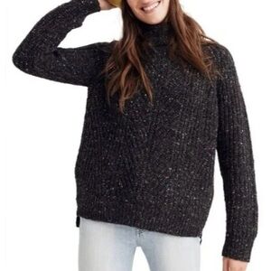 Madewell Black Speckled Wool Blend Cowl Neck Chunky Knit Sweater Size Small